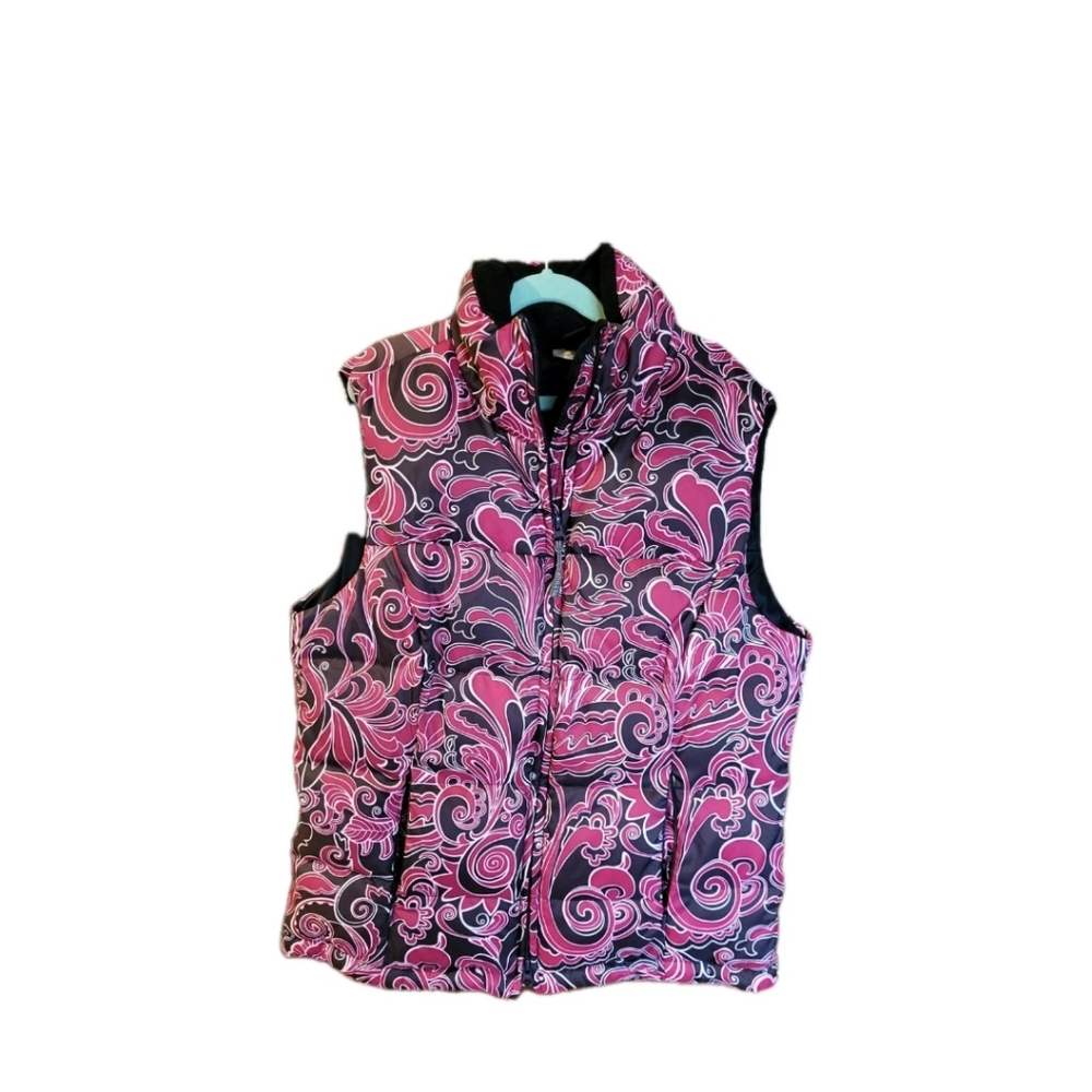 Athleta Size M Vest Down Puffer Floral Fairy Hot Pink Brown Paisley